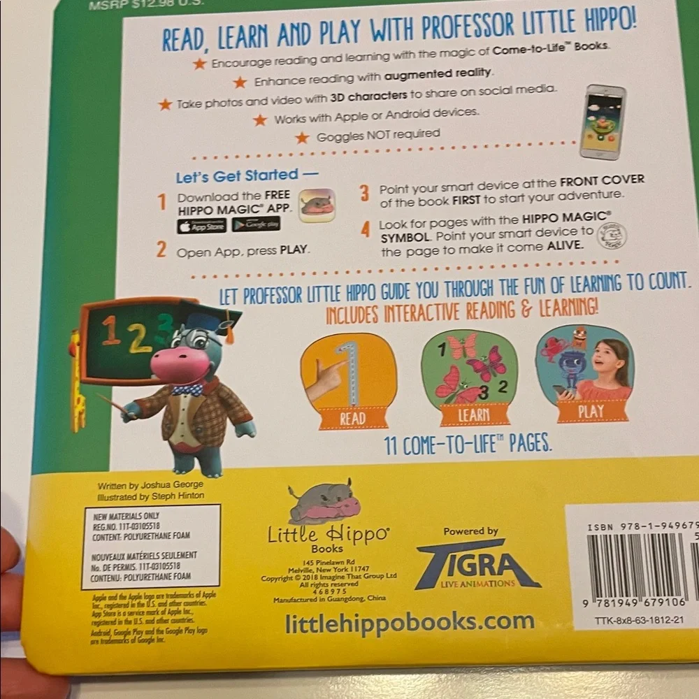 Let’s Learn Alphabet & Counting 3D Come To Life Books Set of 2 Hippo Magic